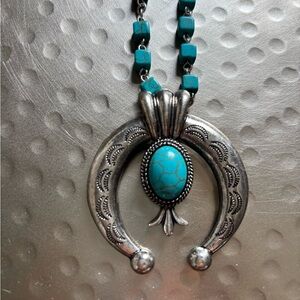 Turquoise and Silver Squashblossom Necklace